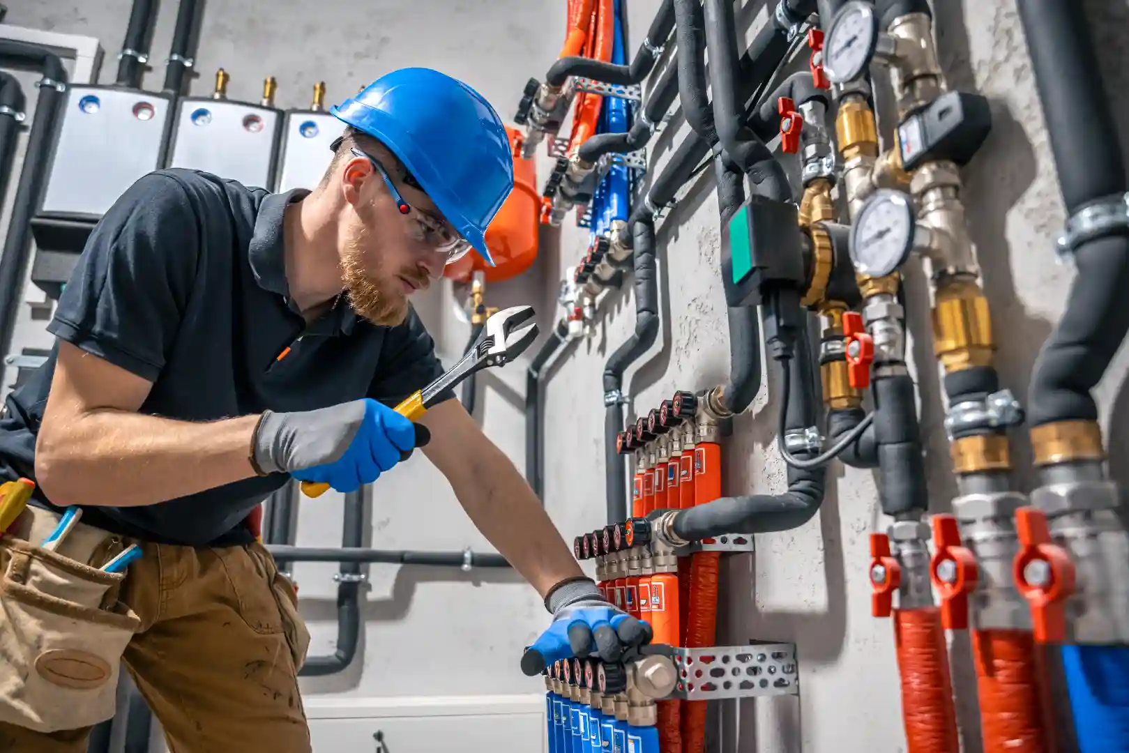 Professional plumber in San Diego CA repairing residential water pipe system
