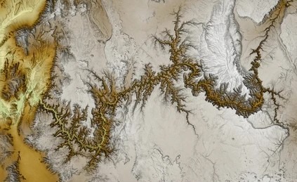 Topographic satellite map showing steep canyon terrain and natural drainage channels.